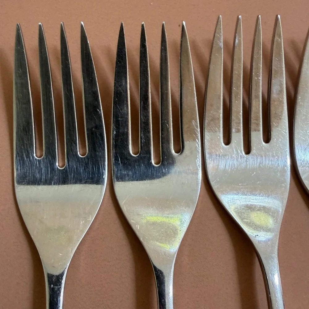 West Bend Twilight Rose Stainless Salad Forks Set of 7 USA Floral Flatware